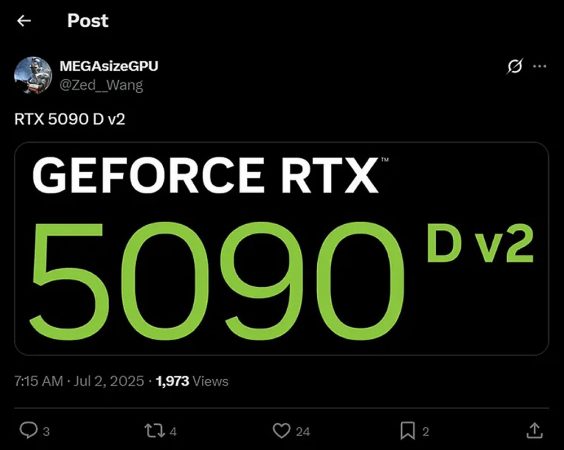 Nvidia выпустит облегчённую версию видеокарты RTX 5090DD для Китая