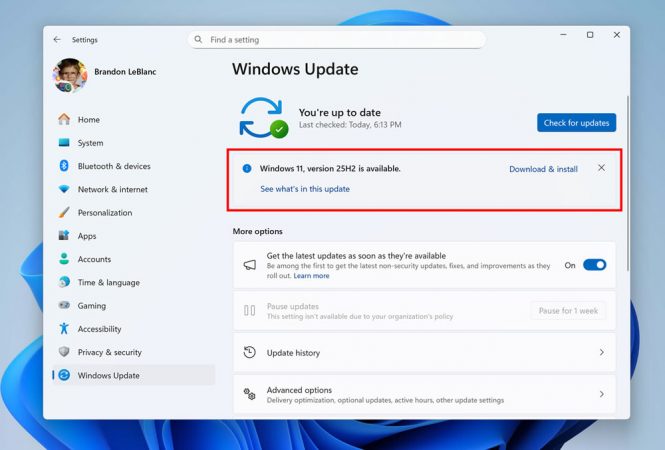 Microsoft выпустила предварительную версию Windows 11 25H2 в виде лёгкого пакета активации