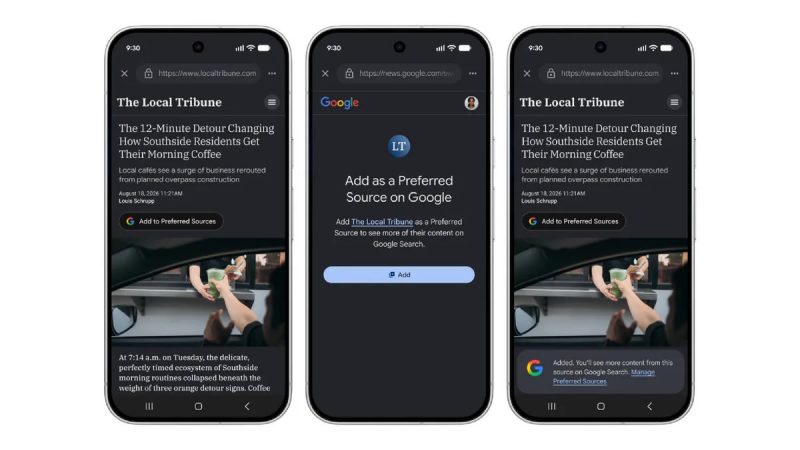 Google добавила кнопку выбора любимых источников в поиске и новостях